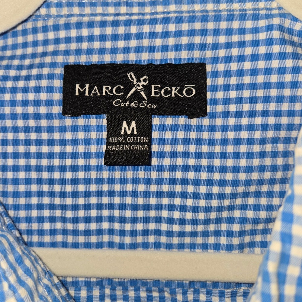 Marc Ecko Cut & Sew‎ Mens Blue Gingham Check Long Sleeve Button Down Shirt M